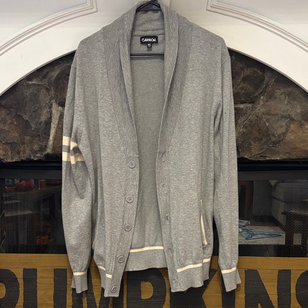Men’s Carbon Gray Cardigan with Cream Accents size XL